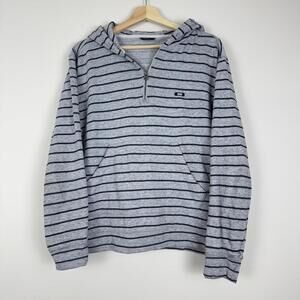 Y2K Oakley Quarter zip Hoodie Men size M Striped Skate 2000s Fleece Relax Gray